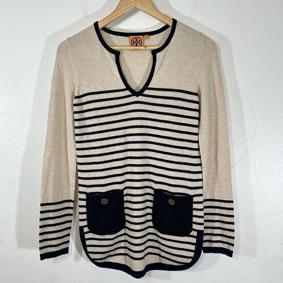TORY BURCH Odessa Striped Tunic Top Womans size XS Wool Cashmere Blend - Picture 2 of 7